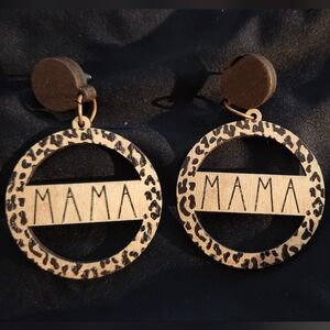 New Mama leopard print wooden earrings